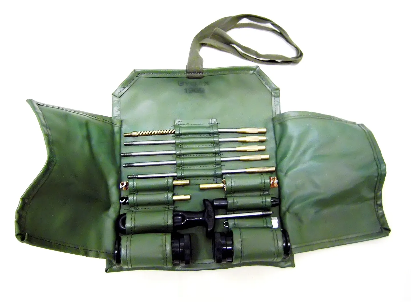 Rifle cleaning kit in a canvas pouch